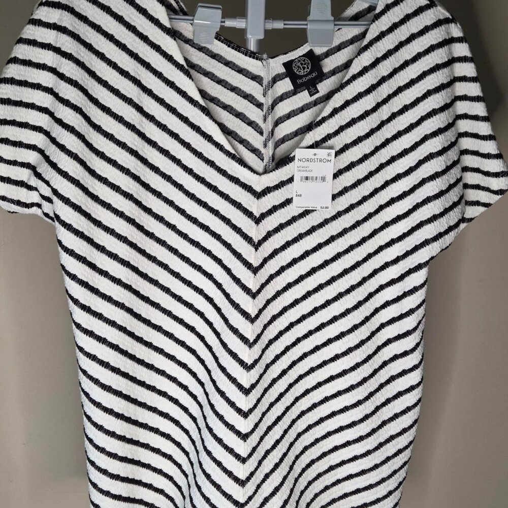 Nordstrom Bobeau Black & White Striped Womens Top New w/Tags Size L